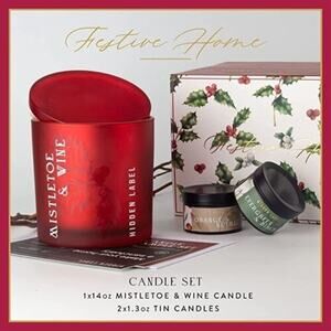 Hidden Label Festive Home Mistletoe & Wine Candle Set, NWT